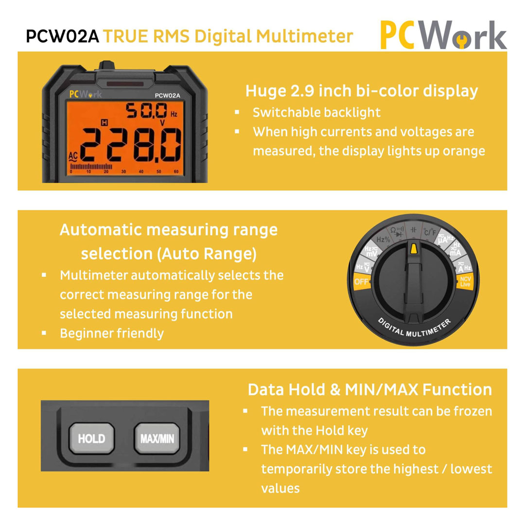 Multimeter digital, True RMS, PCW02A