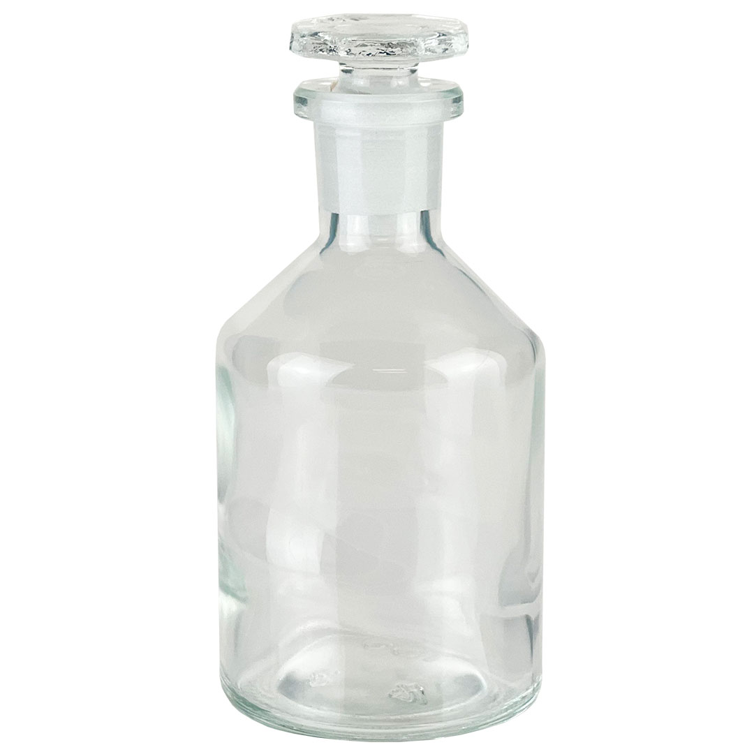 Enghals, Steilbrust, 100ml, weiss, NS14/23, Glasstopfen