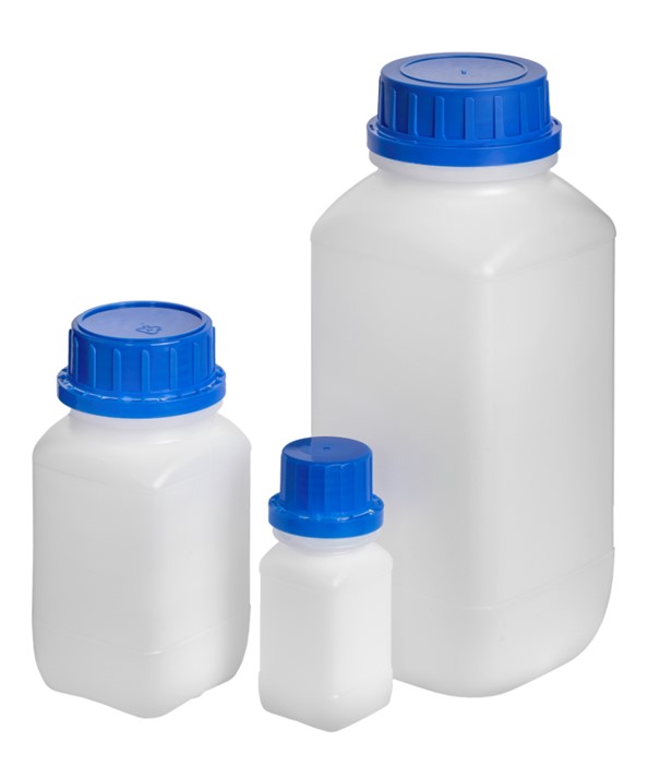 Vierkant-Flasche, 4000ml, weithals, PE-HD, mit Schraubverschluss Vierkant-Flasche, 4000ml, weithals, PE-HD, mit Schraubverschluss