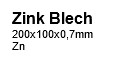 Zink Blech 99%, 200x100x0,7mm
