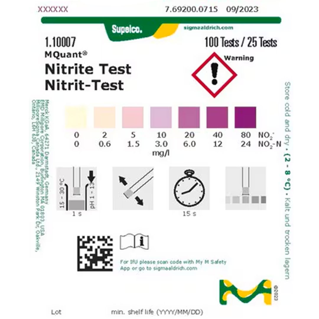 MQuant Nitrit Test, 2-5-10-20-40-80 mg/l NO₂, 100Teststreifen
