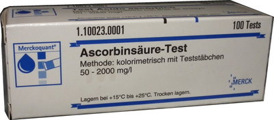 Ascorbinsäure Test, MQuant, 0-2000mg / l, 100Stäbchen