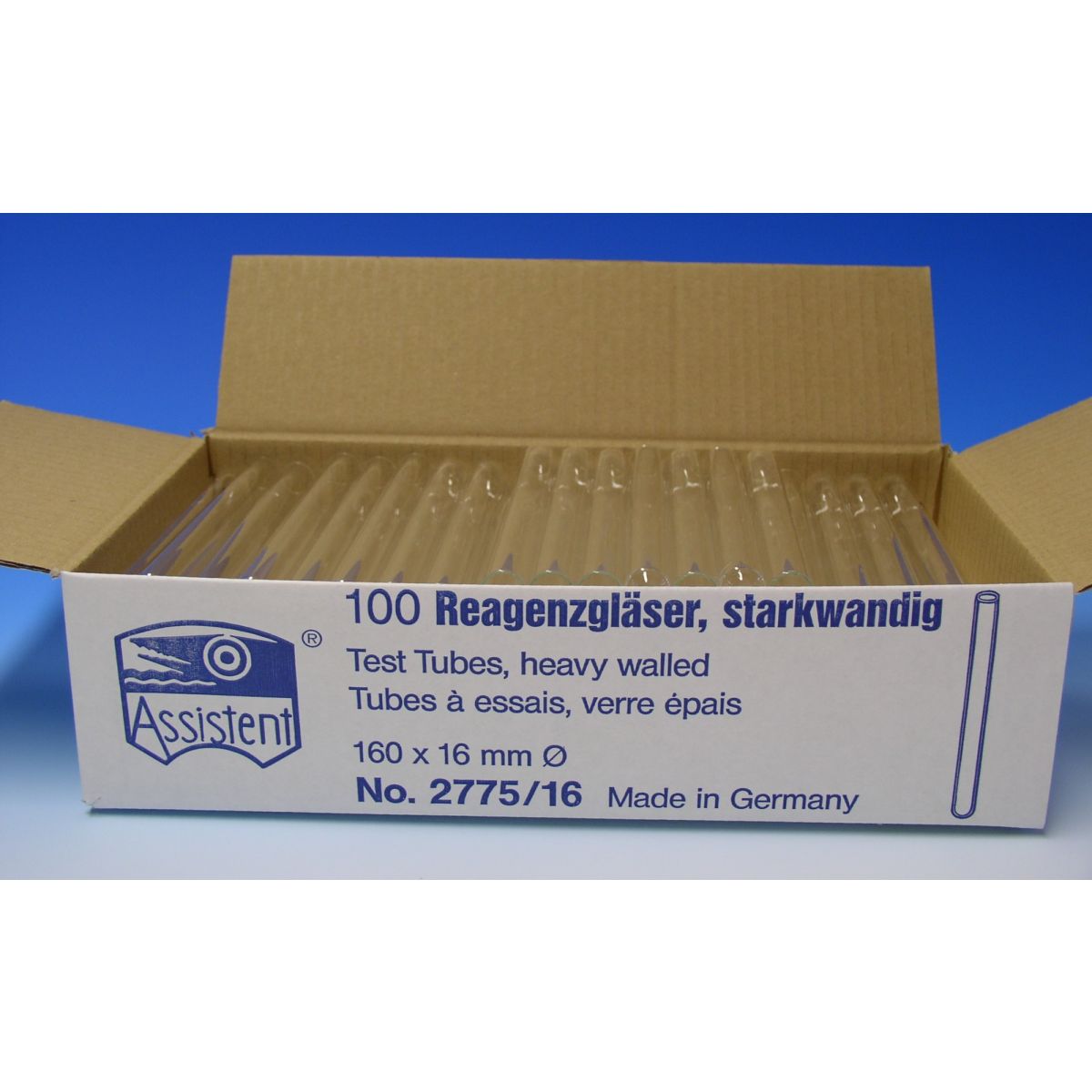 Reagenzglas Natronkalkglas ohne Rand, 100x16mm, 100Stk.