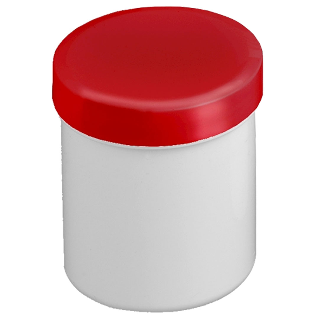 Dose PP, weiss, 90ml, Schraubdeckel rot
