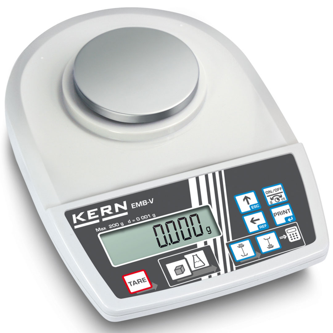KERN Schulwaage 200g, 0,001g, KS-Wägeplatte D=82mm mit integrierter Dichtebestimmungsfunktion