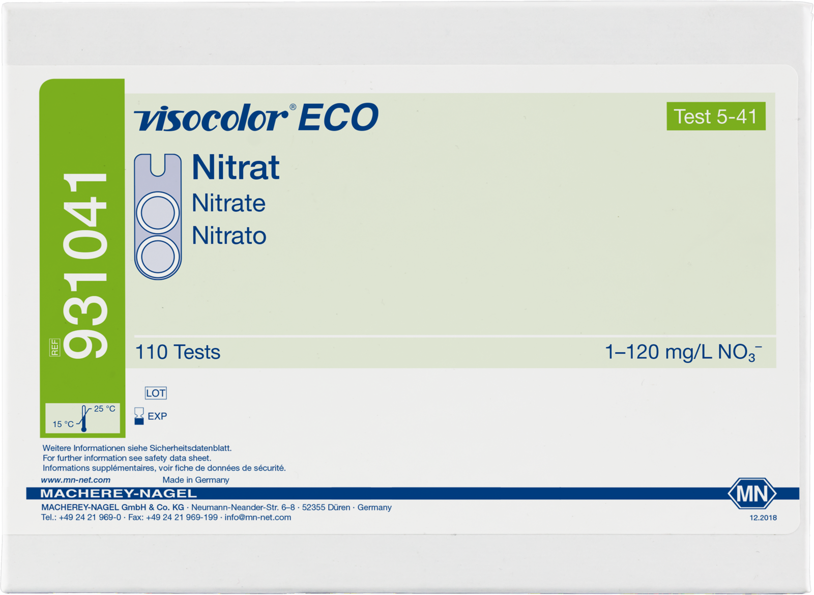MACHEREY-NAGEL Nitrat,0-120mg/l NO3, Visocolor ECO, 110 Tests