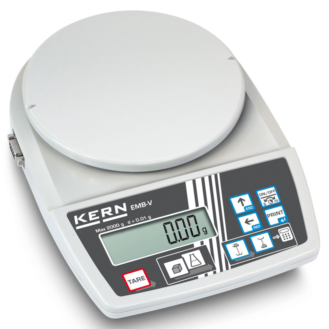 KERN Schulwaage 2000g, 0,01g, KS-Wägeplatte D=150mm mit integrierter Dichtebestimmungsfunktion