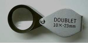 Klapplupe 10x, Linse D=23mm plankonvex, Edelstahlschale