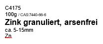 Zink granuliert arsenfrei, ca. 5-15mm, 100g