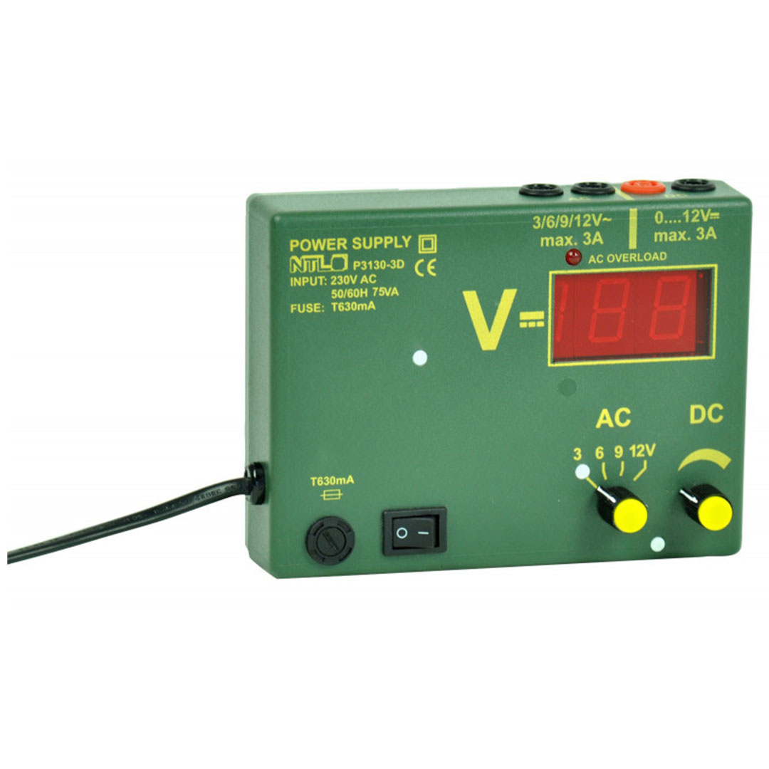 Schülernetzgerät mit Digitalanzeige, 3A, grün, AC/DC