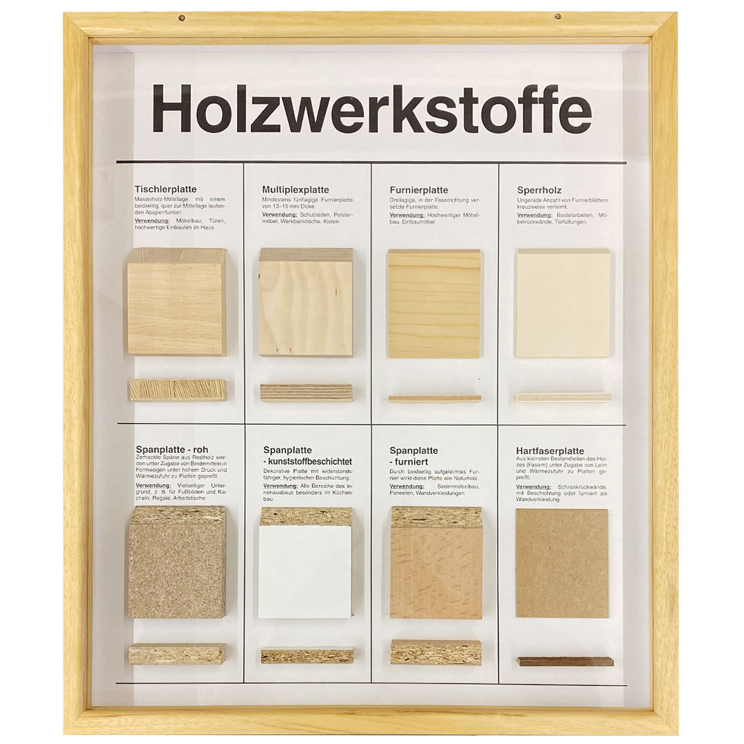 Schaukasten Holzwerkstoffe, im Holzrahmen 50x60 cm
