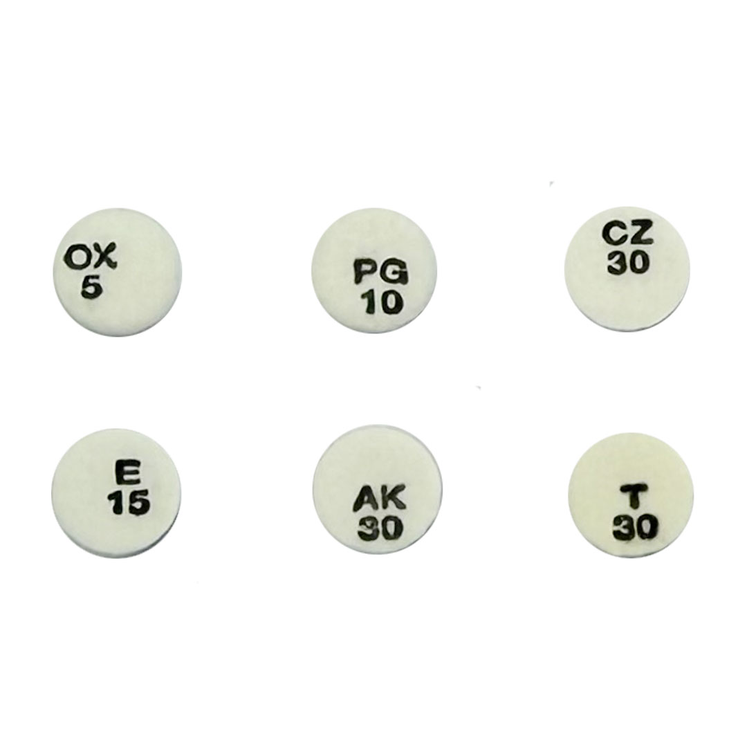 Antibiotika-Testblättchen, 24x 6 Stück mit je 1 Antibiotikum