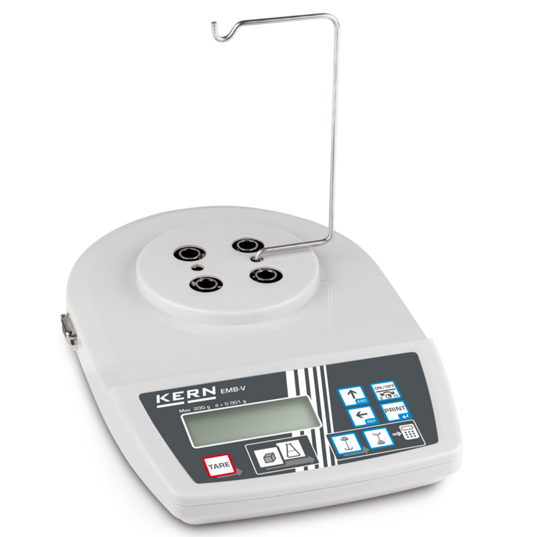 KERN Schulwaage 200g, 0,001g, KS-Wägeplatte D=82mm mit integrierter Dichtebestimmungsfunktion