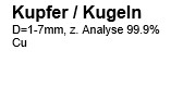 Kupfer Kugeln 1..7mm z.A. 99,9%, 450g