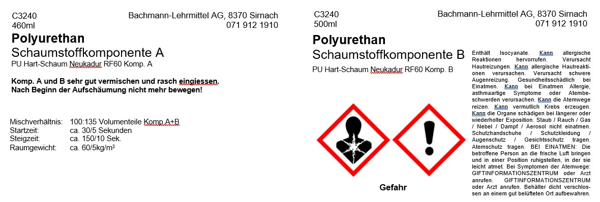 Polyurethan PU Hart Schaum A/B, Neukadur RF 60Komp. Mischverhältniss 100/135