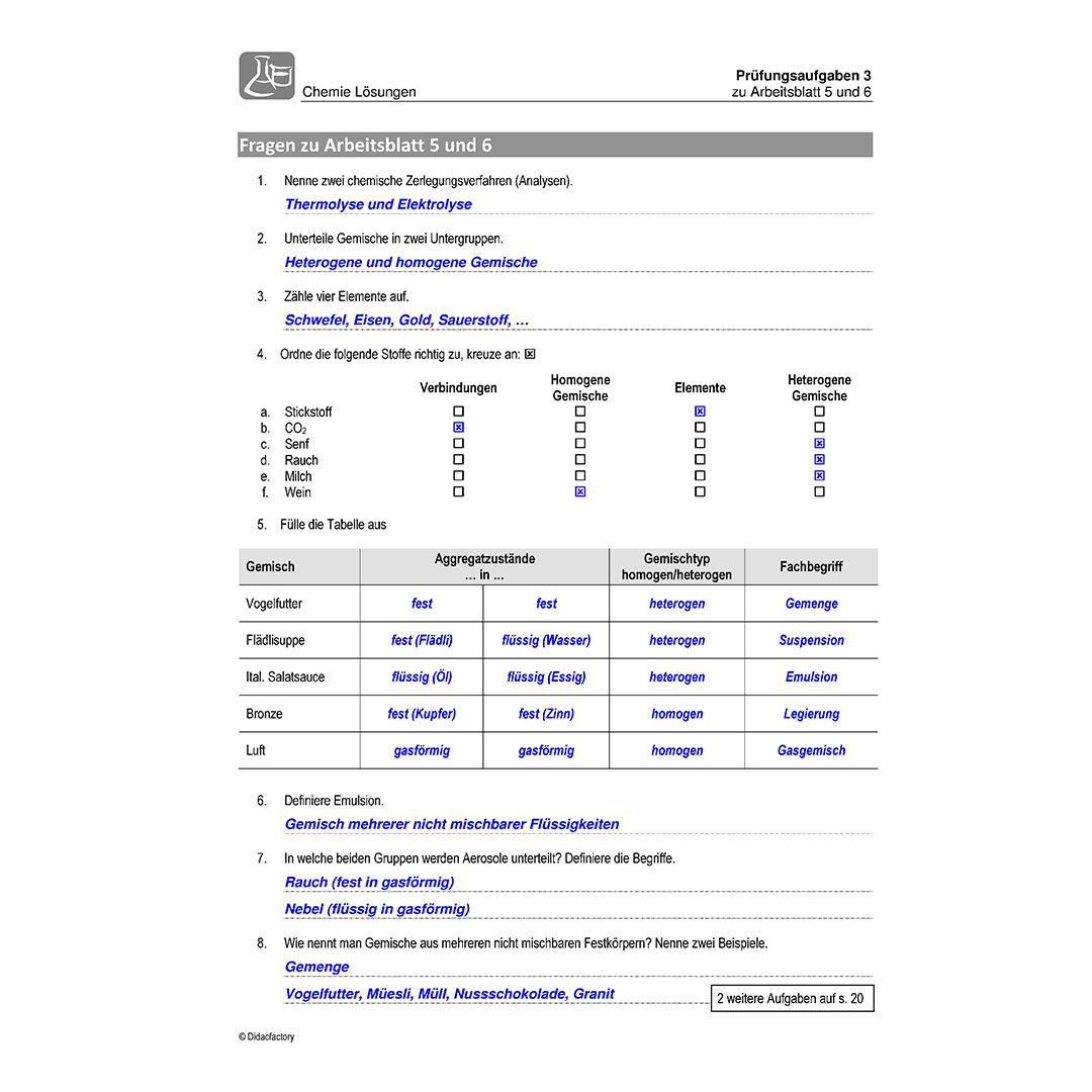 Chemie Schülerheft zu DI1000, 25 Stück