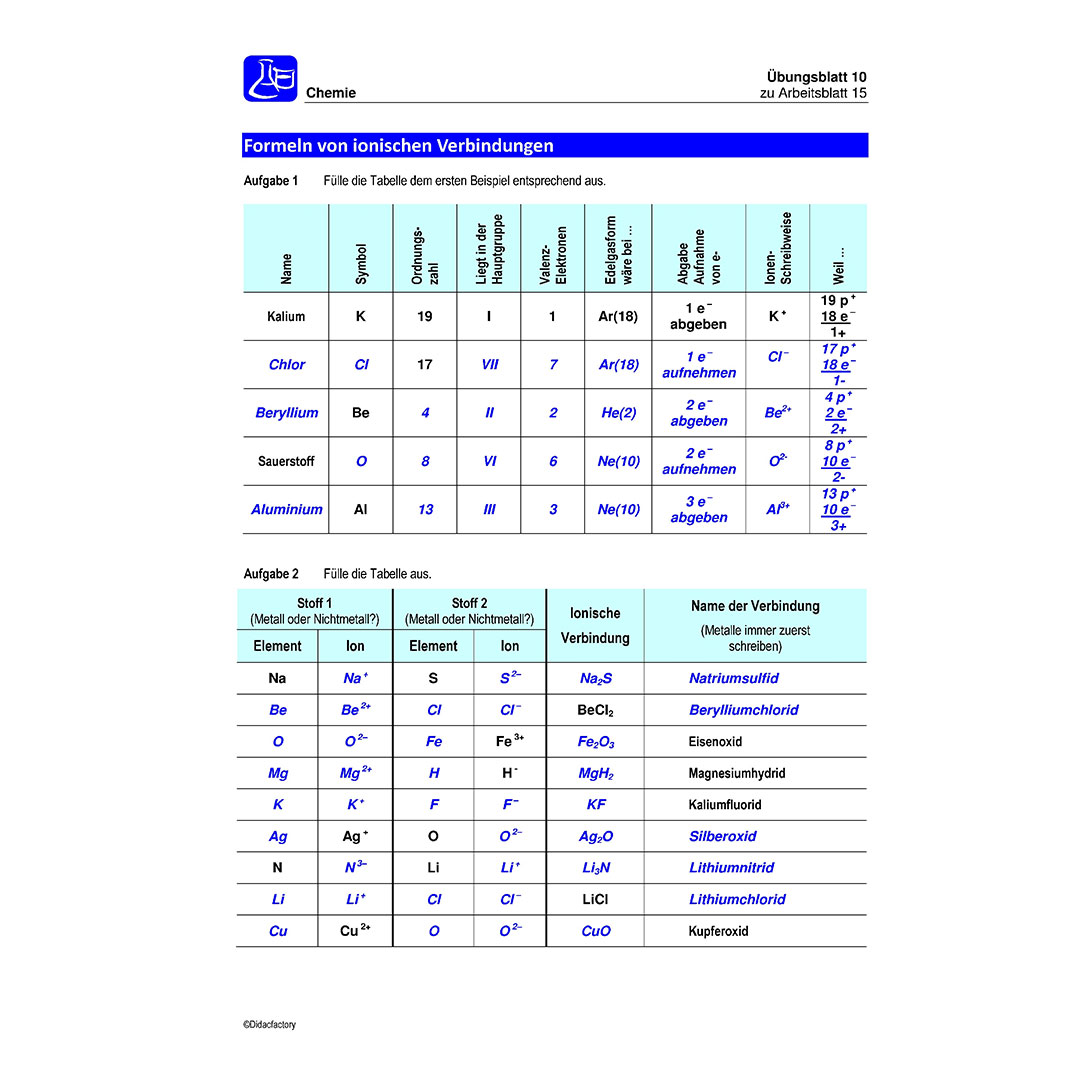 Chemie Schülerheft zu DI1000, 25 Stück