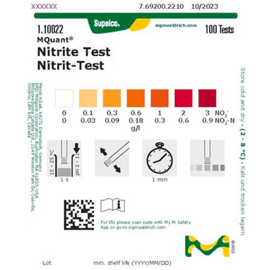 MQuant Nitrit Test, 0,1-0,3-0,6-1-2-3 g/l NO₂, 100Teststreifen