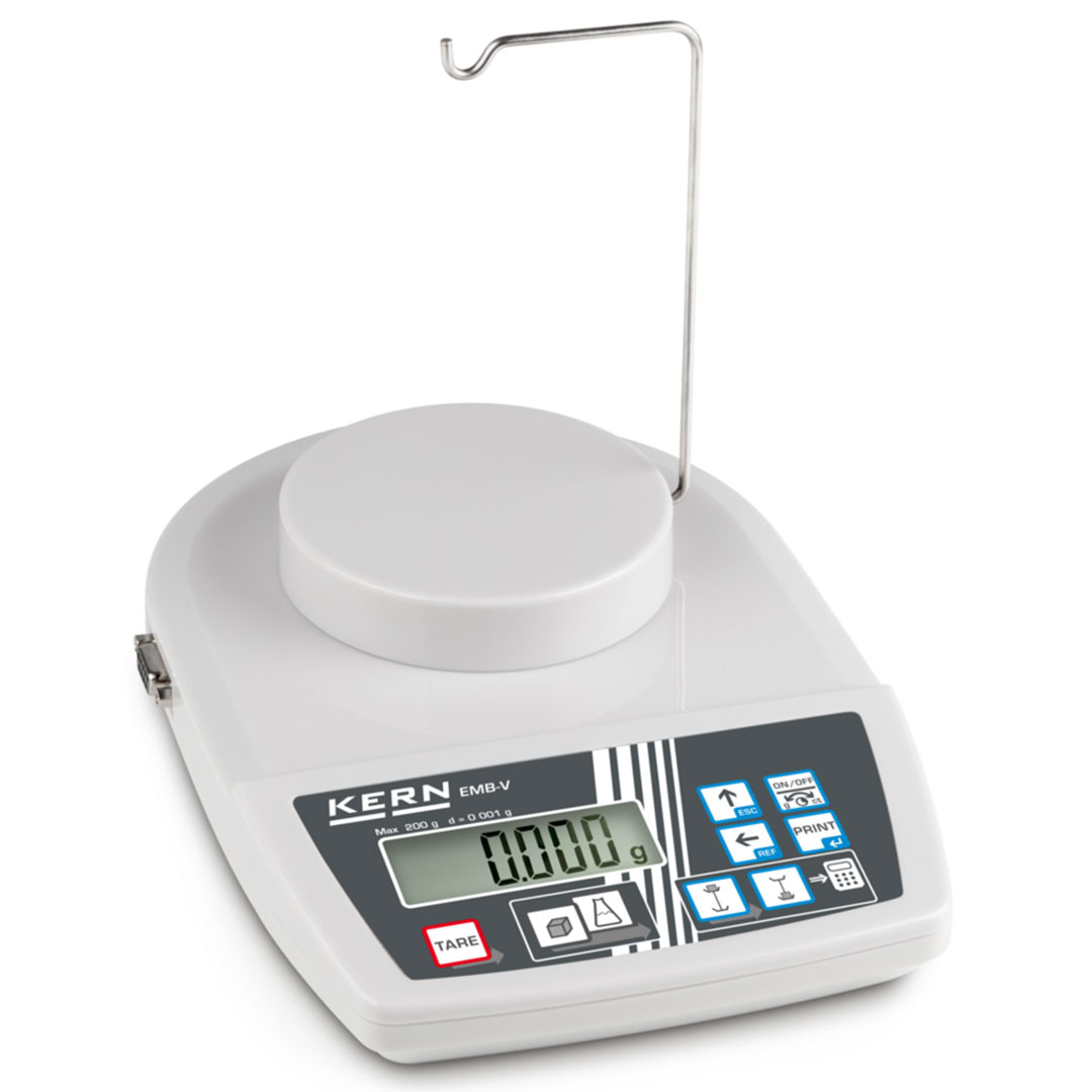KERN Schulwaage 200g, 0,001g, KS-Wägeplatte D=82mm mit integrierter Dichtebestimmungsfunktion
