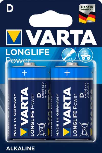 Varta Longlife Power Batterie, D, LR20, Blister mit 2 Stk.