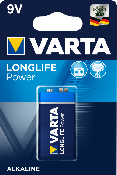 Varta Longlife Power Batterie, 9V, LR22, Blister mit 1 Stk.