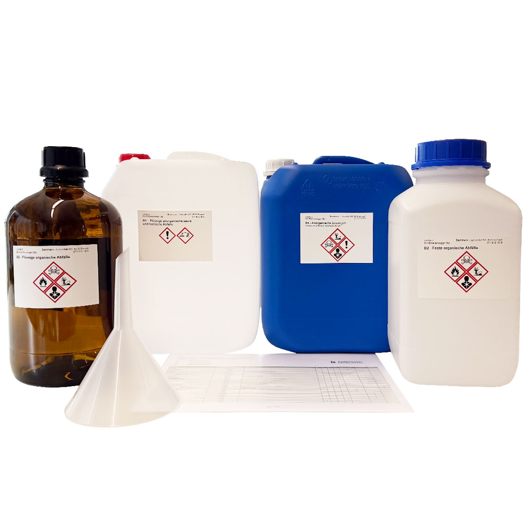 Entsorgungsset komplett, 4 Gebinde, Etiketten 