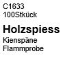 Holzspiess Kienspan f. Flammprobe, rund,  L=250mm, 100Stk