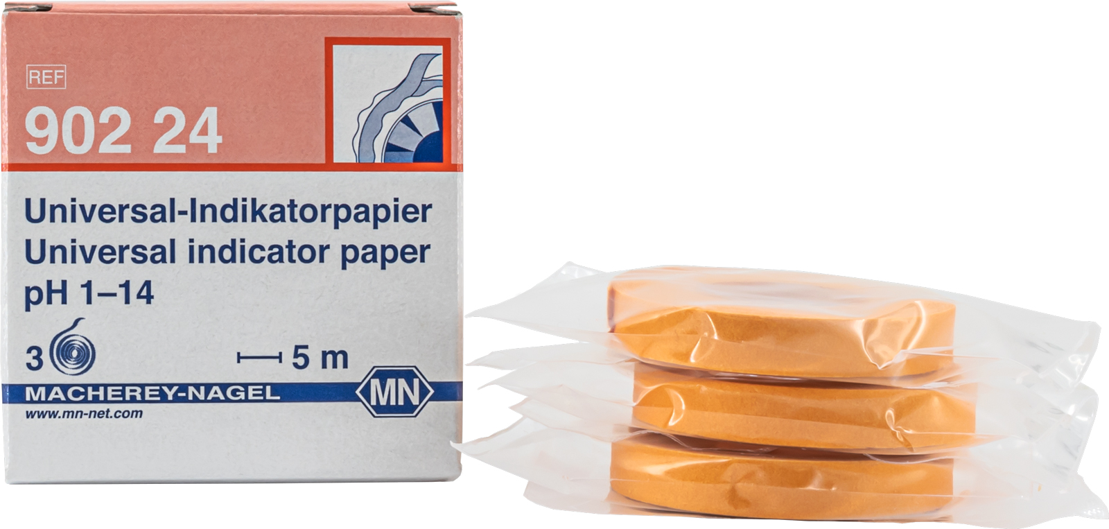 pH-Indikatorpapier 1-14, 3 Ersatzrollen, L=5m