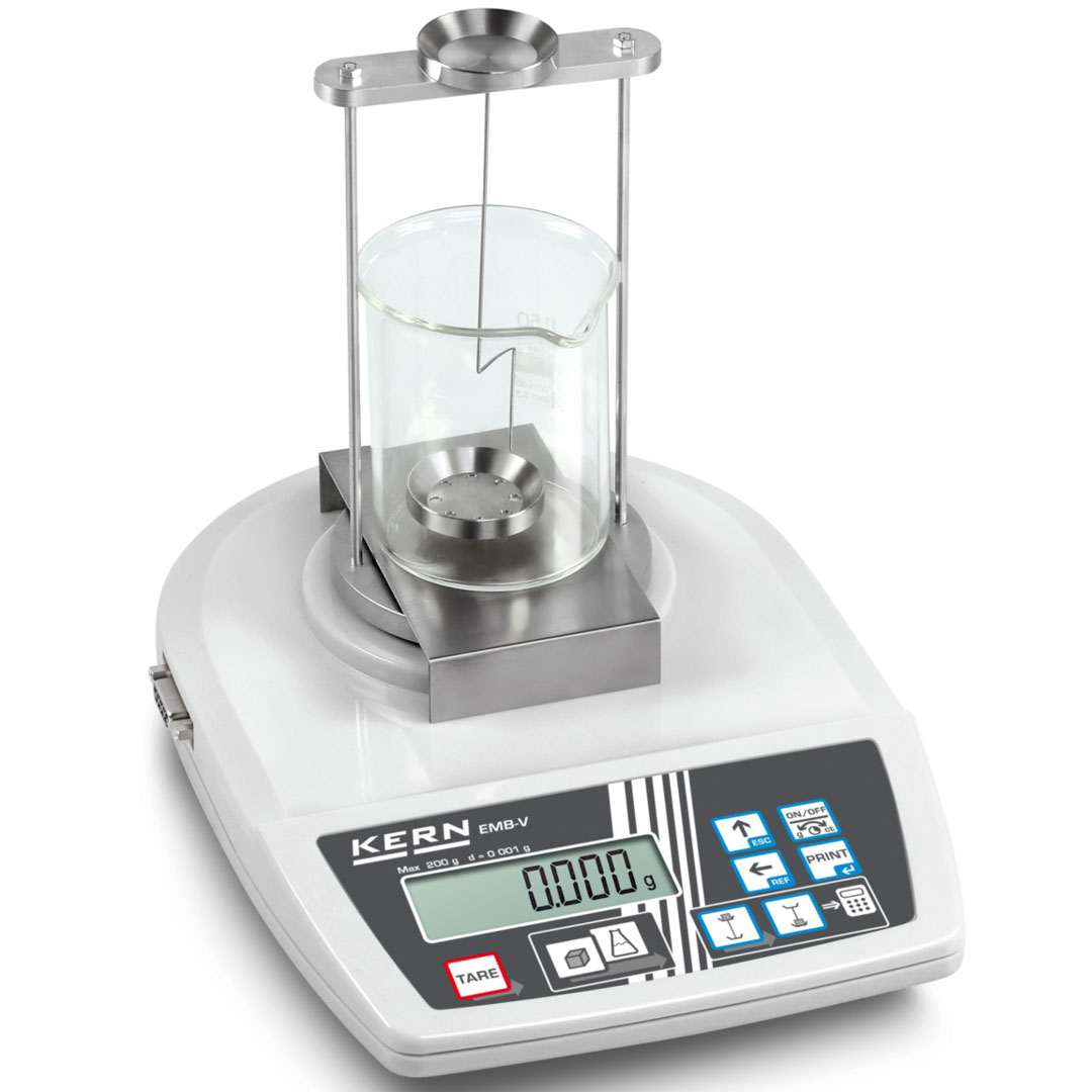 KERN Schulwaage 200g, 0,001g, KS-Wägeplatte D=82mm mit integrierter Dichtebestimmungsfunktion