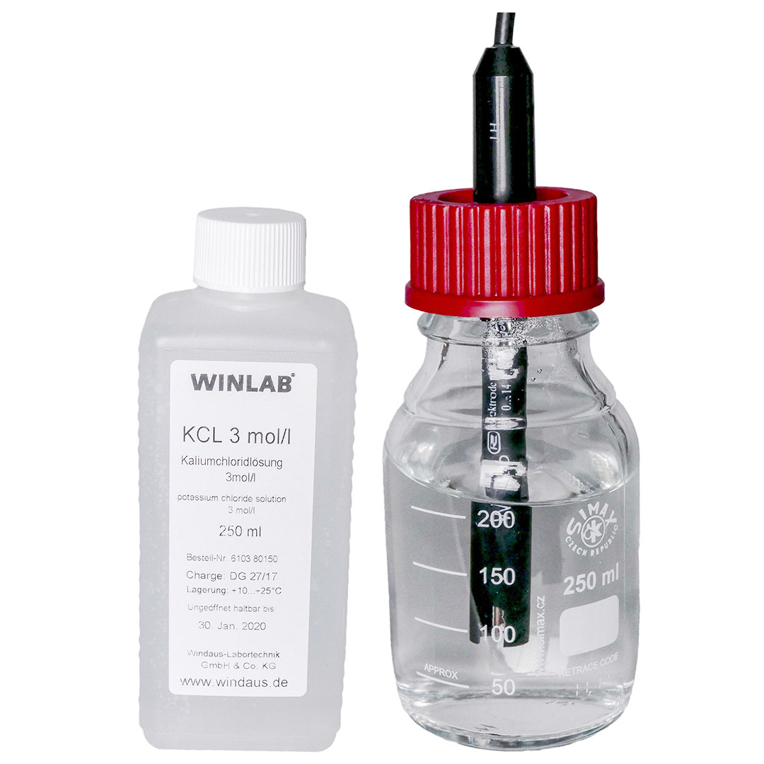 Aufbewahrungs-Flasche, inkl. KCL-Lösung 250ml, f. pH-Messonde Aufbewahrungs-Flasche, inkl. KCL-Lösung 250ml, f. pH-Messonde