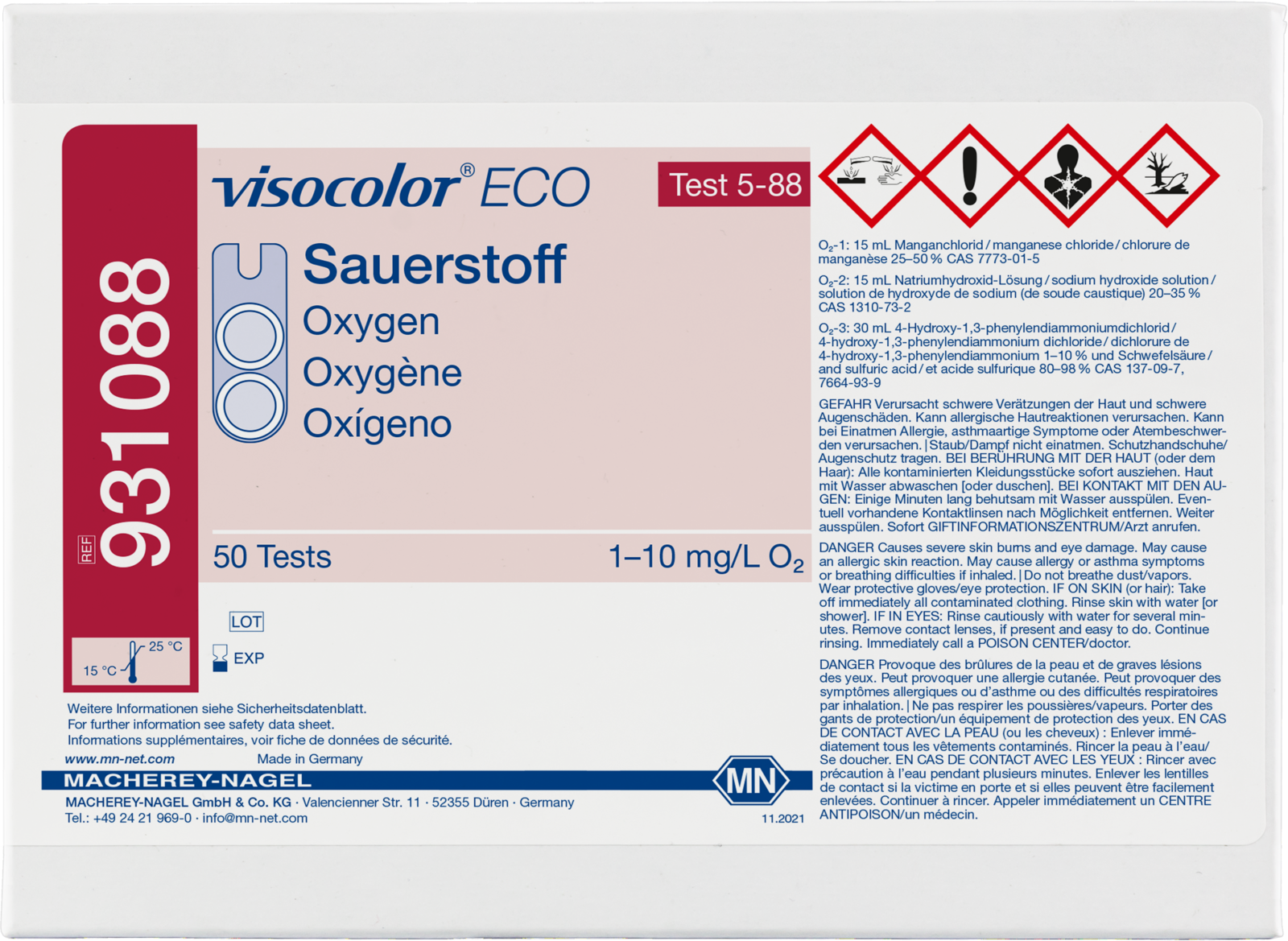 MACHEREY-NAGEL Sauerstoff  0-1-2-3-4-6-8-10 mg/l O2  Visocolor ECO, 50Best.