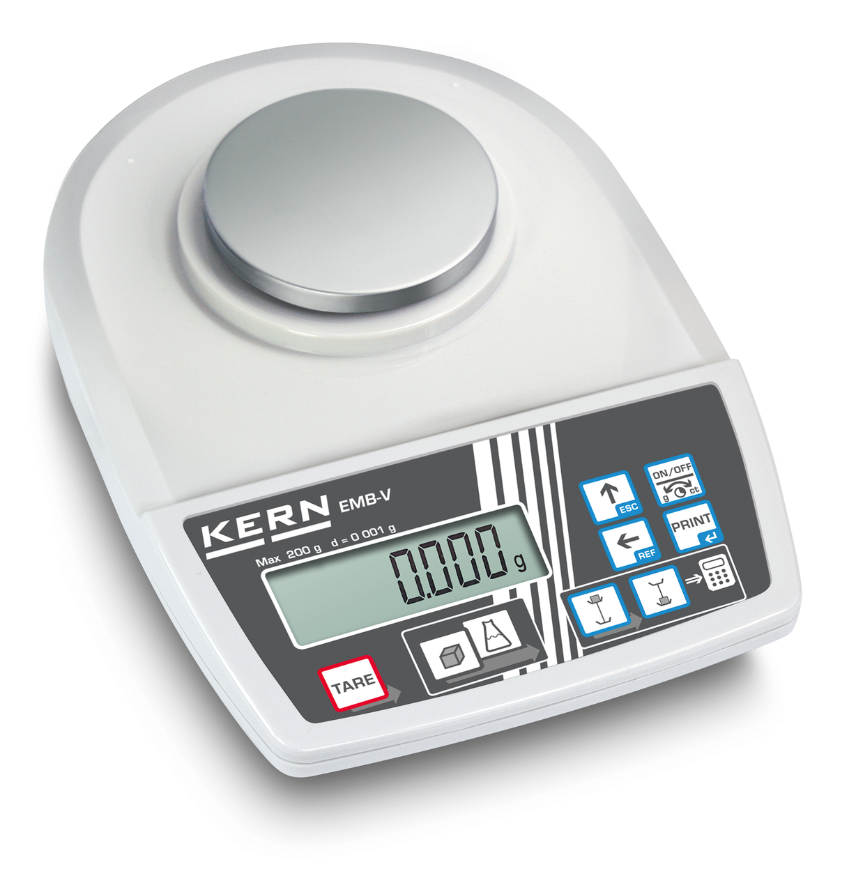 KERN Schulwaage 200g, 0,001g, KS-Wägeplatte D=82mm mit integrierter Dichtebestimmungsfunktion