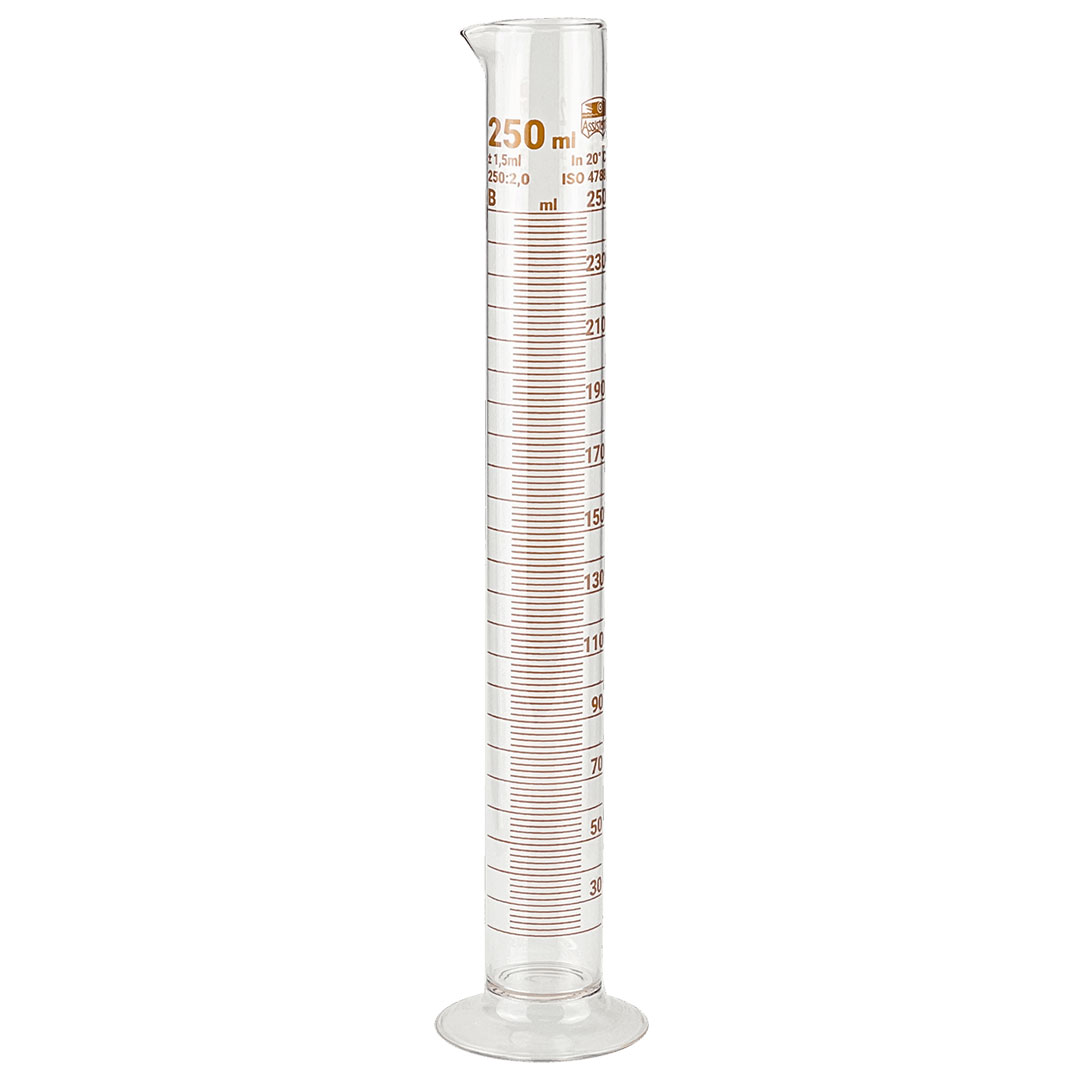 Messzylinder, Rundfuss, h.F. 250ml, Teilung 2ml