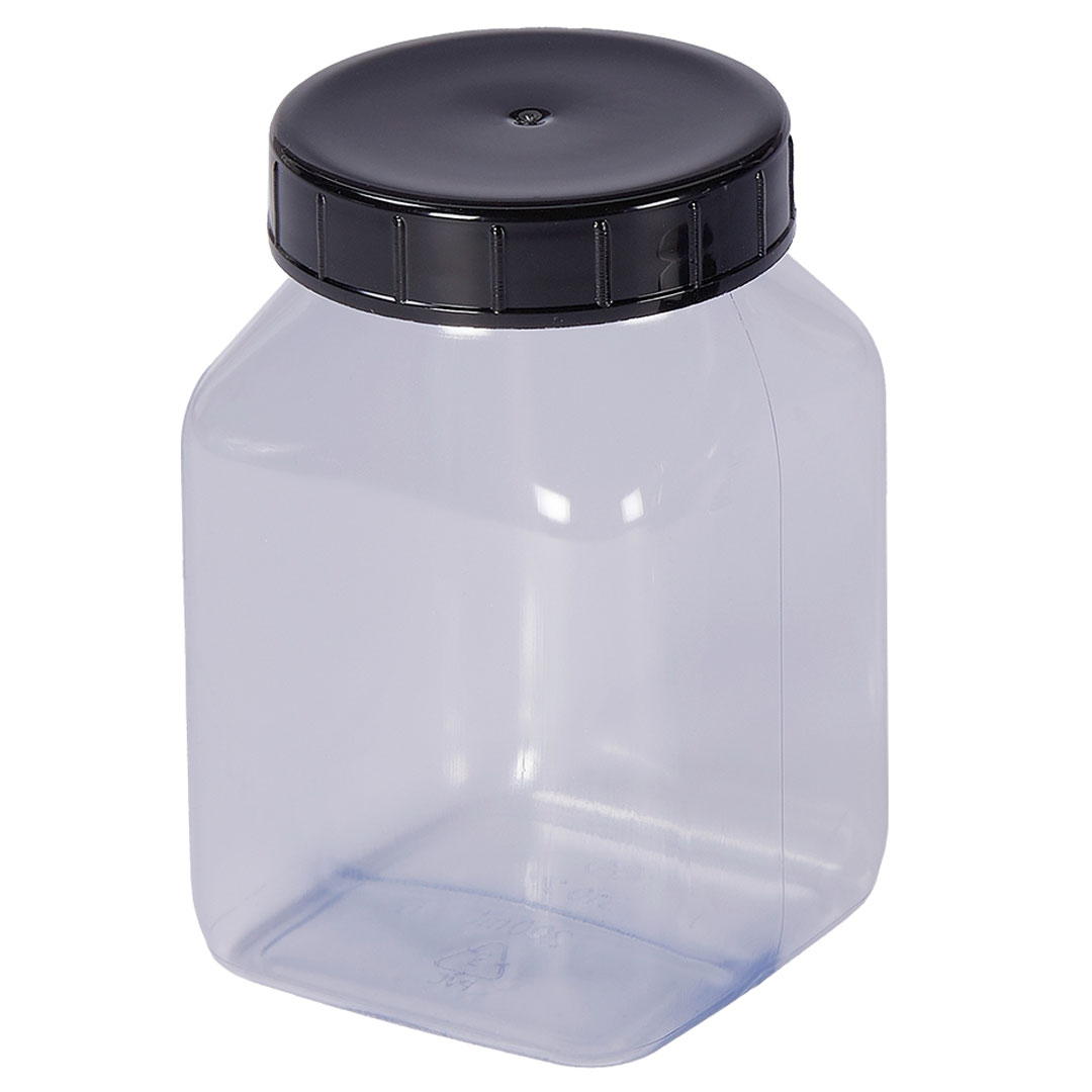 Viereck-Weithalsflasche,  300ml, transp. PVC