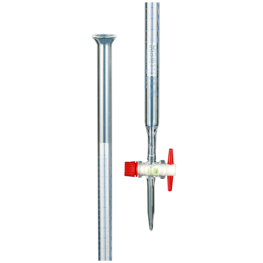 Bürette BORO 3.3, mit Schellbachstreifen und PTFE-Küken, 50ml