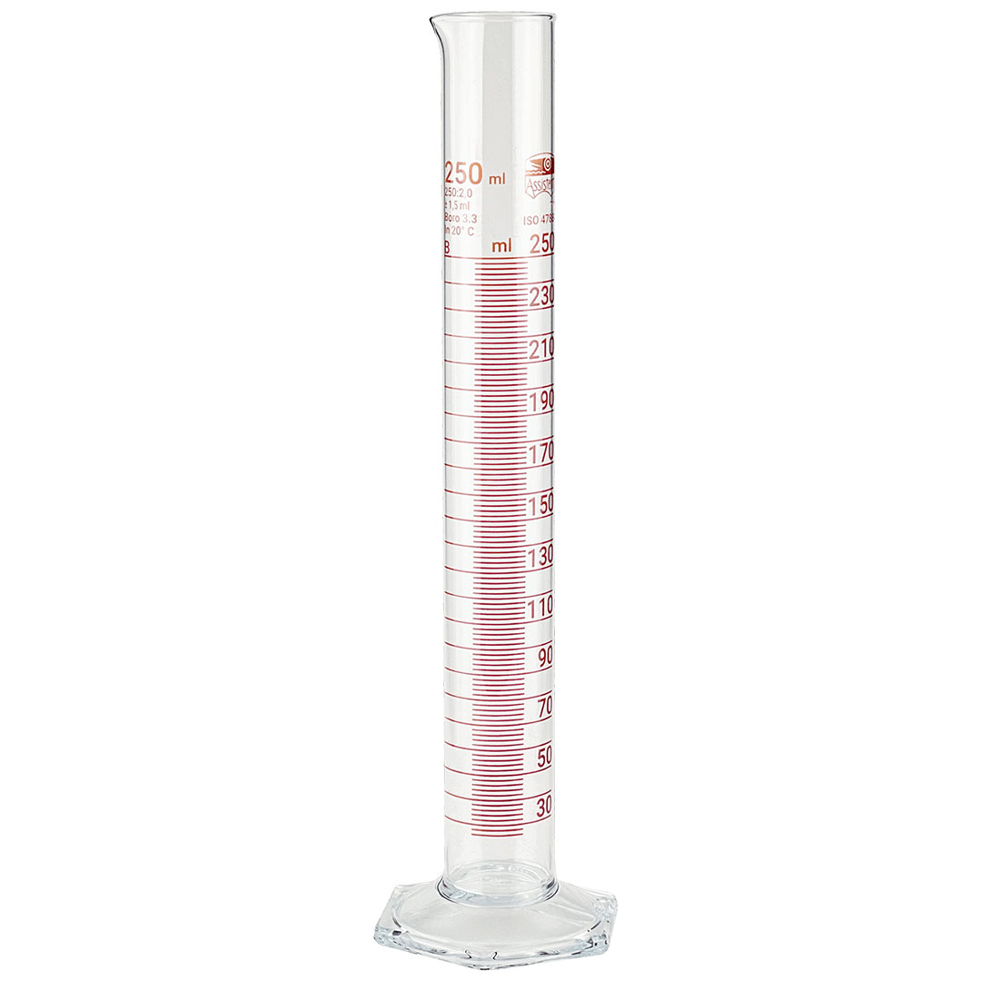 Messzylinder, Seckskantfuss, h.F. 500ml, Teilung 5ml